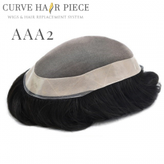 Curve Hairpiece Fine Mono Mens Hair System Durable 1'' Poly Coating Human Hair System Wig Hairpiece For Men AAA2