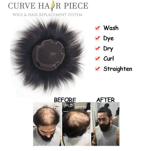 Curve Hairpiece Human Hair Clip In Topper Full Hand Made For Men's. Breathable & Comfortable Replacement System A7