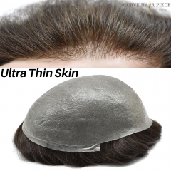 Ultra Thin Skin Mens Toupee Invisible Men Hair Replacement Poly Disposable Hairpiece Natural Hairline Human Hair System Brown Blonde Gray V-loop Wigs