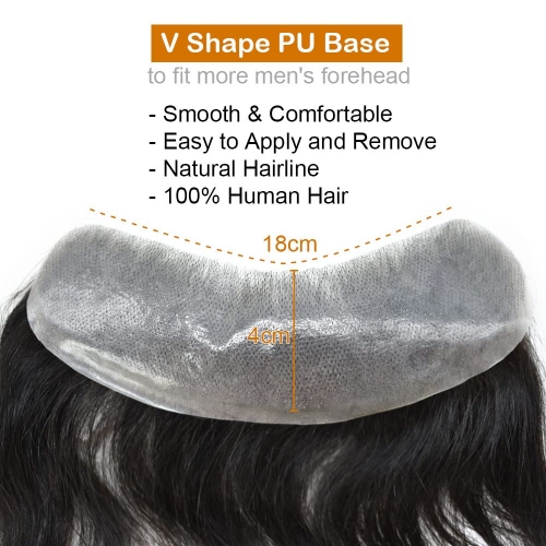 V-Shape Clear PU Base 18CM x 4CM Thin Skin Frontal V-loop Natural Hairline Hair System